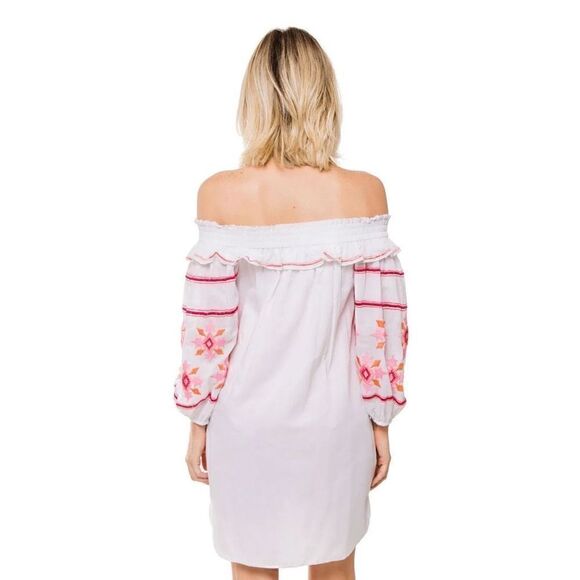 Misa Los Angeles Natalie Off-The-Shoulder Dress Cotton Embroidered Size M - Picture 2 of 8